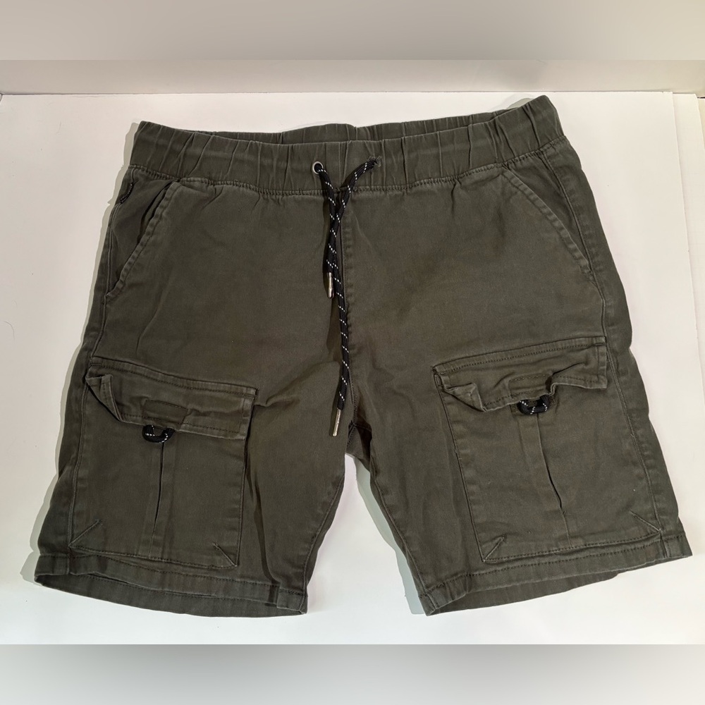 Ring Of Fire Olive Green Mens Cargo Shorts Striped Drawstring Size XL